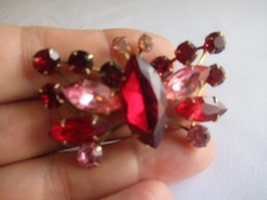 Vintage Red Rhinestone Pink Butterfly Brooch Pin