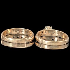 Vintage Ring Set Diamonds 10k Yellow Gold Engagement Ring Wedding Band Retro