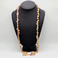 Warm Brown Beige Tone MOP Abalone Tri Tip Nugget NO CLASP Vintage Necklace 36 in