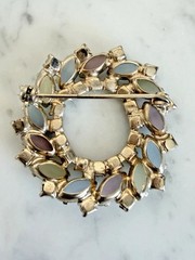 Vintage Silver Tone Unsigned Juliana DeLizza Pastel Glass & Rhinestone Brooch