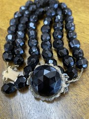 Vintage Black Faceted Glass Bead Necklace & Bracelet. MC. 150g