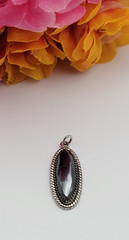 Vtg. Signed Wheeler Sterling Silver Hematite Pendant 21mm Long Oval Rope Frame