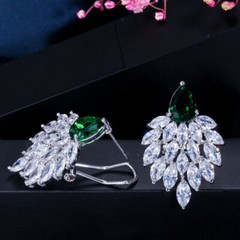 Peacock Stud Engagement Earrings 2.8 Ct Simulated Emerald 14K White Gold Over