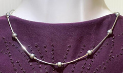 VTG Monet Chain Necklace Dainty Gray Faux Pearl Station Beads Silver Tone 16-18″