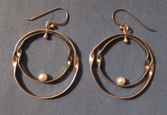 VINTAGE STERLING SILVER & PEARLS DOUBLE HOOP DANGLE DROP PIERCED EARRINGS