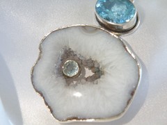 Huge Sterling Silver 925 Natural Heated Blue Topaz Modernist Pendant