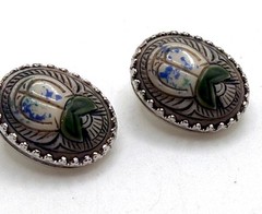 Vintage Whiting and Davis scarab Egyptian revival clip on earrings rare