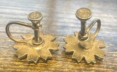 Vintage Snowflake Shaped Sterling Silver Screwback Earrings w/ Gemstones Pearls
