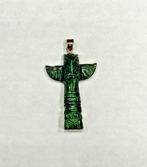 Vintage Hand Carved Jade Totem Pole Pendant Sterling Silver Bail