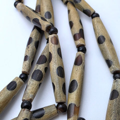 Vintage Wood Bead Necklace Multi Strand Leopard Print Boho 26 In Statement