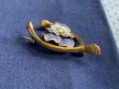 Vtg Heavy Gold Filled Pearl Pin 3.05g Jewelry Pansy In Wishbone Brooch *READ*