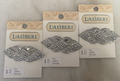 3-Rhinestone Silver LALIBERI Brooch Pins Triangle & Aurora Borealis 3″W x1-1/8″H