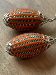 Lot Of 2-Vintage Dangle Drop Orange Clip on Earrings Stamped Japan