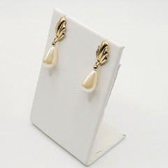 Art Deco Style Faux Pearl Teardrop Gold Tone Scallop Fan Classy Mermaid Earrings
