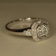14K White Gold FN Art Deco Style Round Cut Lab Created Diamond Engagement Ring