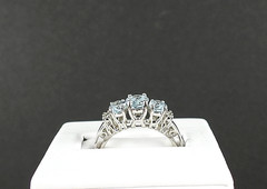 Estate 10K White Gold Blue Tuormaline Diamond Ring 3 Stone Jewelry Size 6.75