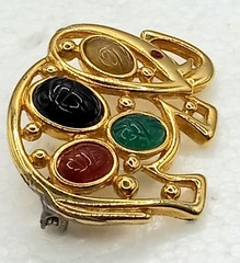 Vintage Weingeroff Goldtone Scarab Elephant Brooch Egyptian Revival, Good Luck