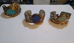 Lot 3 Vtg Unmarked Artisan Mixed Metal Cuff Bracelets Copper Brass Stone
