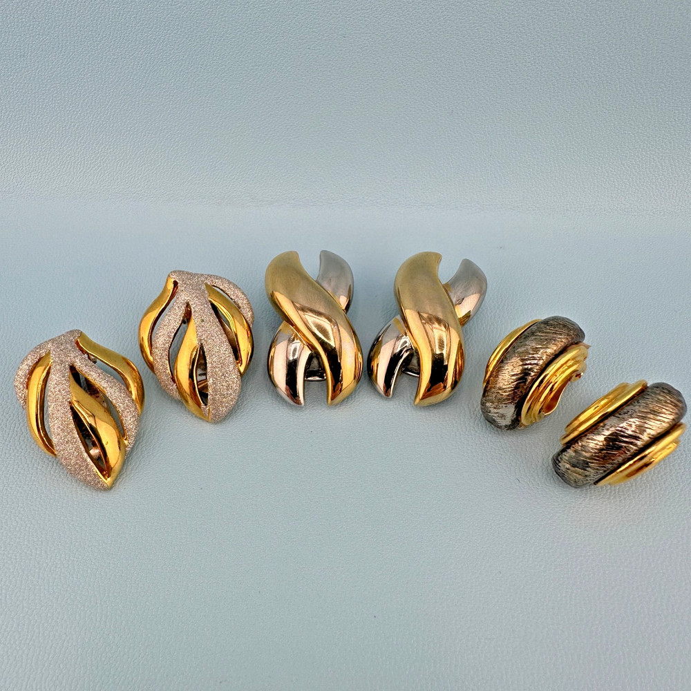 Vintage Clip On Earrings Lot Gold Silver Two Tone Huggie X Shape Leaf Climber