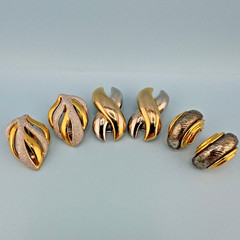 Vintage Clip On Earrings Lot Gold Silver Two Tone Huggie X Shape Leaf Climber