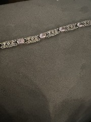 Sterling Silver 925 Bracelet with Amethyst and Marcasite Vintage Stone 7 Inches