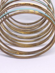 Vintage Copper Brass Bangle Bracelet Set Turquoise White Enamel Stackable Boho