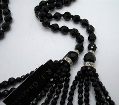 Vintage RJ Graziano black French Jet glass bead and rhinestone sautoir necklace