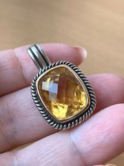MICHELLE ALBALA LARGE CITRINE QUARTZ RING & PENDANT NECKLACE ENHANCER SET 925 SS
