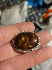 Vintage Handmade Size 11.5 Mens Sterling Ring With Large Fire Agate Cabochon