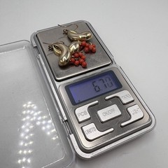 Old Vintage Gilt Silver 800 Women Jewelry Drop Earrings Natural Red Coral Stone