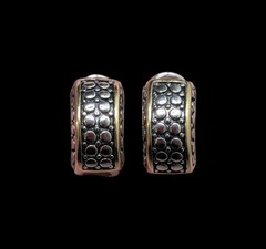 Vintage 925 Sterling Silver Dot Two Toned Half Hoop Earrings Pierced