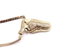 Gun-in-holster pendant necklace Mini revolver charm herringbone necklace 12″