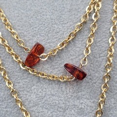 Vintage Necklace Gold tone Brown Station Extra Long 32 in