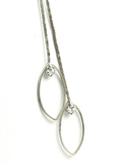 Sterling Silver Box Chain CZ Double Pendant Necklace