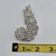 Vintage Feather Brooch Rhinestone Silver Tone Art Deco Style Pin Jewelry Stement