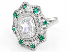 Floral Cluster Design 7.9TCW Green Spinel With Rectangle Cushion & Round CZ Ring