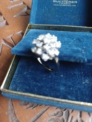 Funky 1950s Midcentury 14K White Gold Diamond Cluster Vintage Dome Cocktail Ring