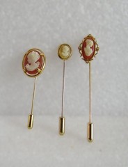 Vintage Cameo Hat Lapel Stick Pins lot of ( 3 ) 2-1/4 to 2-3/4″ Napier gold tone