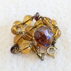 Vintage Brown Yellow Italian Wedding Cake Lampwork Knotted Glass Beaded Bracelet