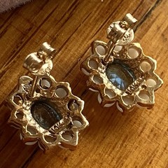 10k Gold London Blue Topaz Earrings with Opal Surround Vintage with Box & Paper