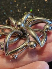 Vintage Modernist Silver Toned Flower Brooch, Heavy