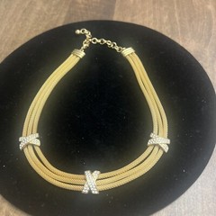 VINTAGE GOLD TONE MESH 3 CHAINS ADJUSTABLE LENGTH NECKLACE