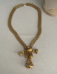 Stamped Links Filigree Charm fob pendant Necklace Extremely Rare antiqued gold