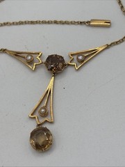 Antique 15K Gold Filigree Lavaliere Y Necklace Seed Pearls 9 Grams Stamp 15C