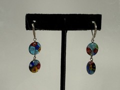 VTG Millefiori Art Glass Round Beaded Dangle Drop Pierced Earrings 1.5” Hook