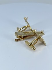 vintage Swank Pearl cufflinks and tie clip bar set square polished gold tone
