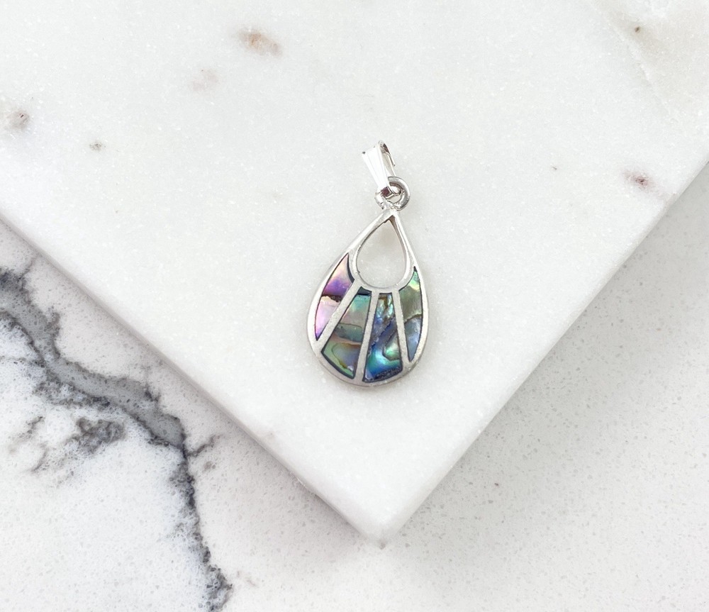 Vintage 925 Sterling Silver Purple Abalone Teardrop Minimal Pendant
