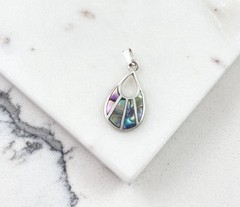 Vintage 925 Sterling Silver Purple Abalone Teardrop Minimal Pendant