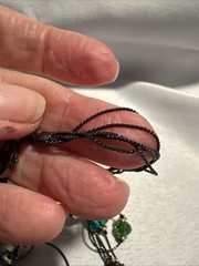 Necklace Green Blue Acrylic Glass Beads Black Wire Like Chain 11″ Faceted