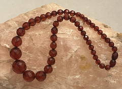 Vintage, Art Deco, Cherry Amber, Faceted Bakelite 15″ Necklace-Simi Tested